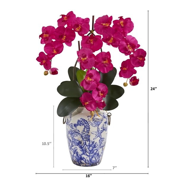 24 Phalaenopsis Orchid Artificial Arrangement in Weathered Ocean Vase