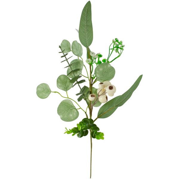 19 Eucalyptus Leaf and White Berry Floral Spring Pick