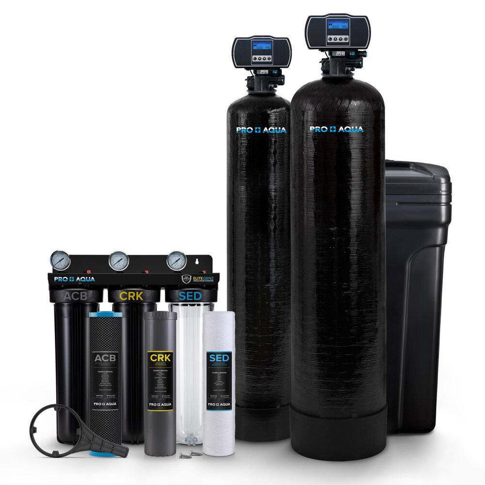 PRO+AQUA Whole House Well Water Filter System and Water Softener Bundle for Iron Sulfur Odor Sediment Hardness Removal BNDL-WEL