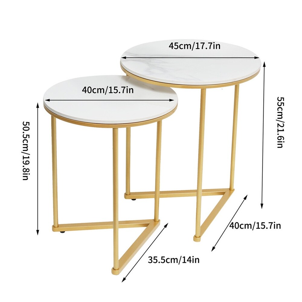 Marble Top Side Table Gold Nesting Sofa End Tables Round Bedside Nest Sets