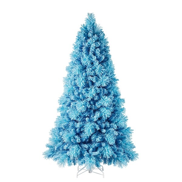 Home Heritage Snowdrift 6.5' Flocked PreLit Artificial Christmas Tree，Blue