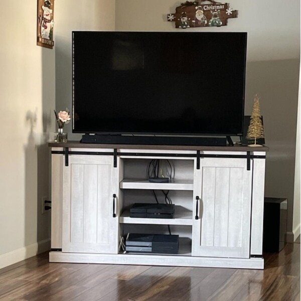 BestLiving Farmhouse Double Barn Door TV Stand for TVs up to 60 Inches