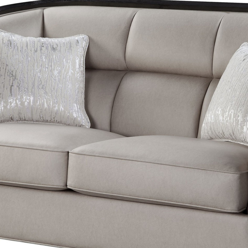 Benzara BM250633 Loveseat With Curved Fixed Back and Shelter Arms  Beige   Transitional   Loveseats   by Uber Bazaar  Houzz