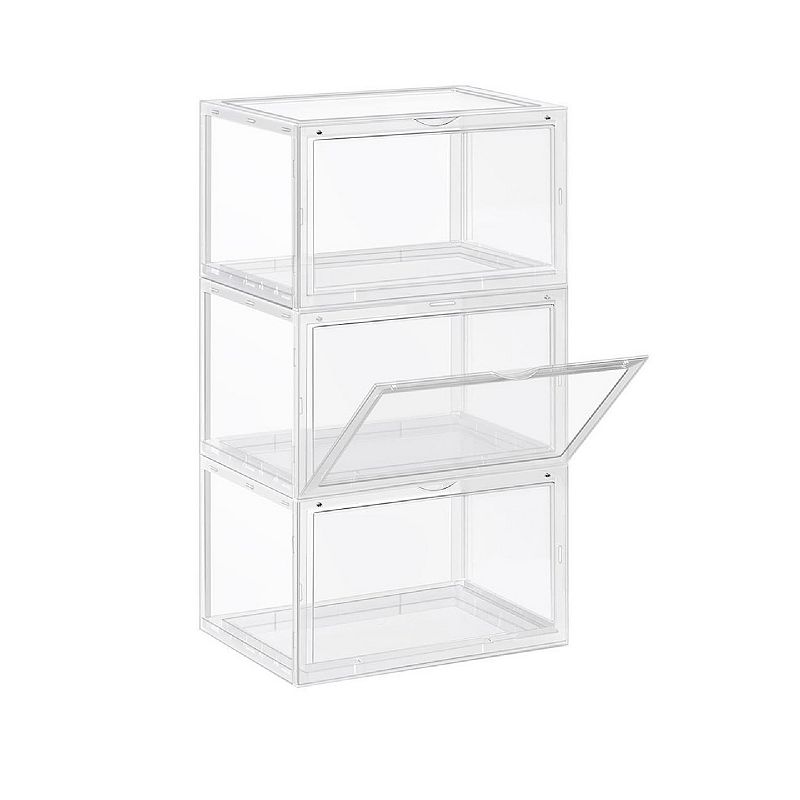 Shoe Boxes， Pack of 3 Stackable Shoe Organizers with Clear Door for Sneakers， Plastic Shoe Storage