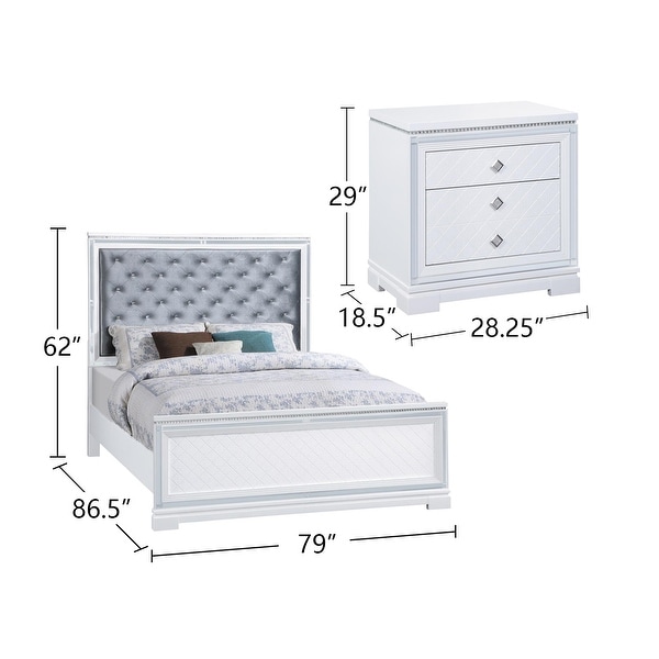 Upholstered Eastern King Bedroom Set in Silver and White - - 36135708