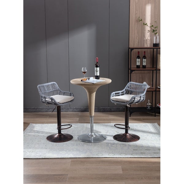 Plastic Rattan Swivel Adjustable Height Bar Stools With Linen cushion(set of 2)