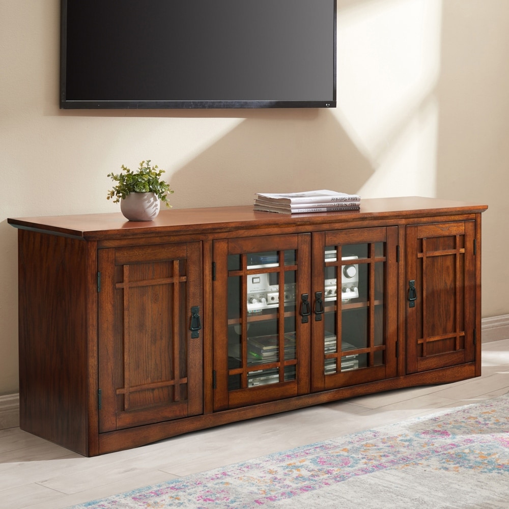 Leick Home Solid Wood Mission Oak Four Door TV Stand