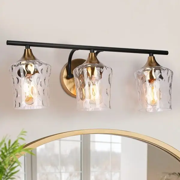 Modern Black Gold Bathroom Vanity Light Hammered Glass Wall Sconces