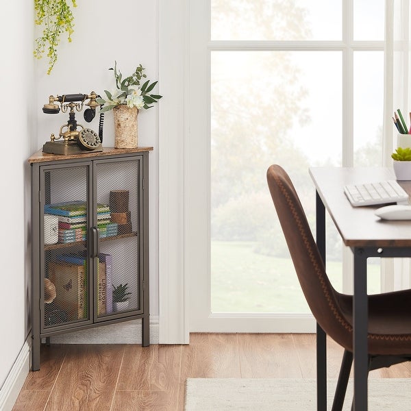 Industrial Triangle Corner Table with Dual Door and 3-tier Shelf Storage Cabinet