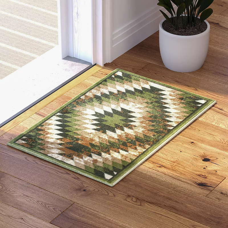 Masada Rugs Masada Rugs Stephanie Collection 2'x3' Area Rug Mat with Distressed Southwest Native American Design 1106 in Green， Brown and Beige