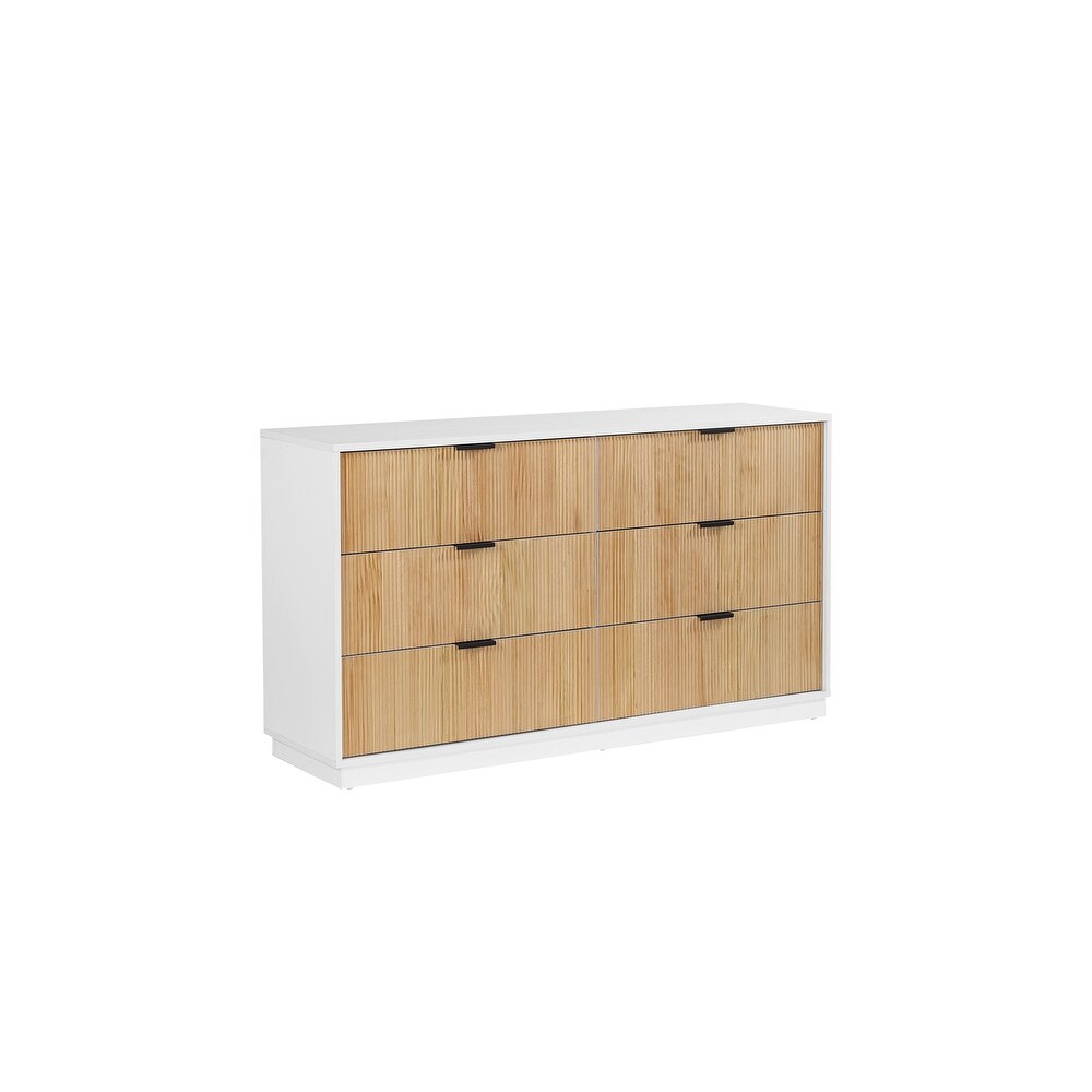 Easton Mid Century Modern 6 Drawer Dresser in White and Natural or Walnut Wood Finish