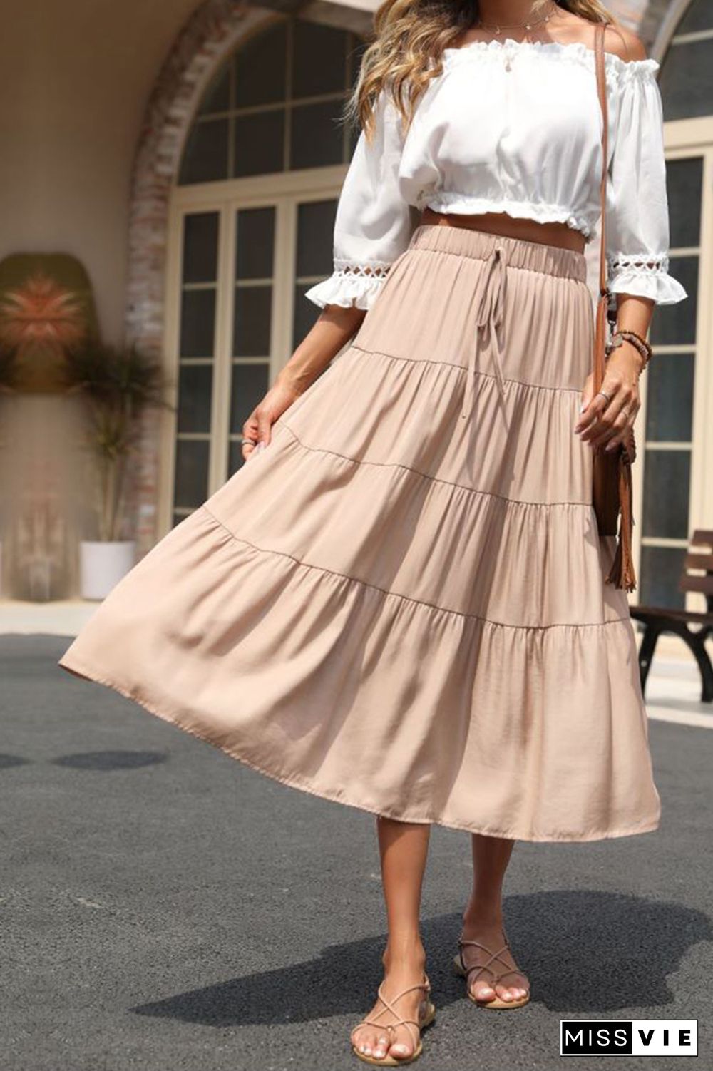 Ruffled Pleated Solid Skirt Wholesale