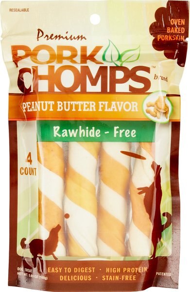 Premium Pork Chomps Peanut Butter Flavor Twists Dog Treats