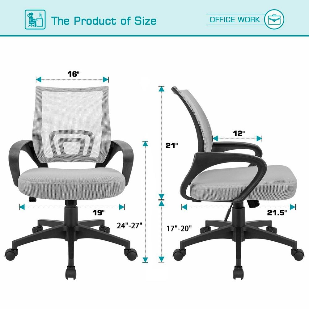 LACOO Gray Office Chair Ergonomic Desk Task Mesh Chair with Armrests Swivel Adjustable Height T-OCNC9404