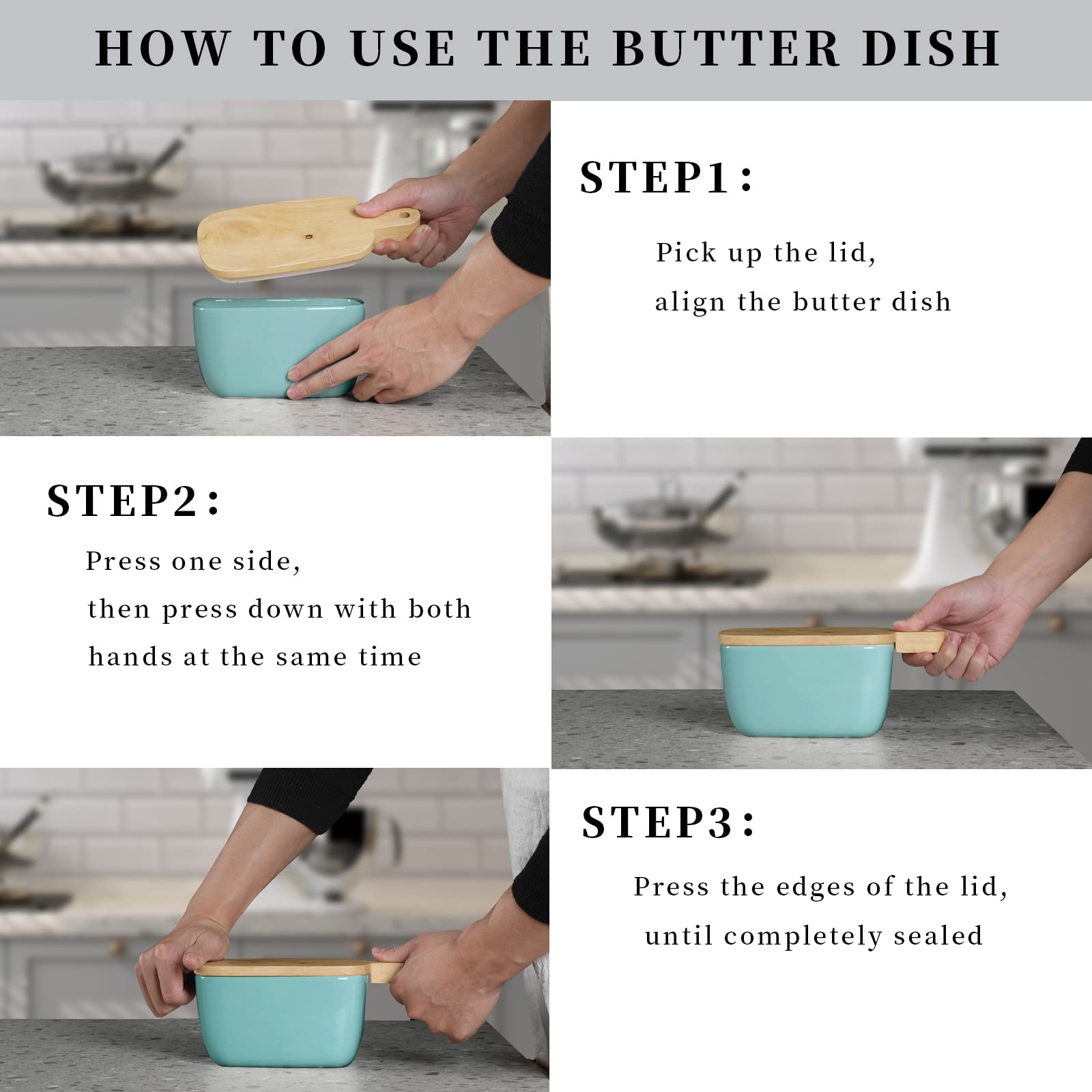 Butter Dish - Large Ceramics Butter Holder with Extended Lid Perfect for 4 Stick of Butter (Turquoise， 6.5x 4.2 x 3.9)