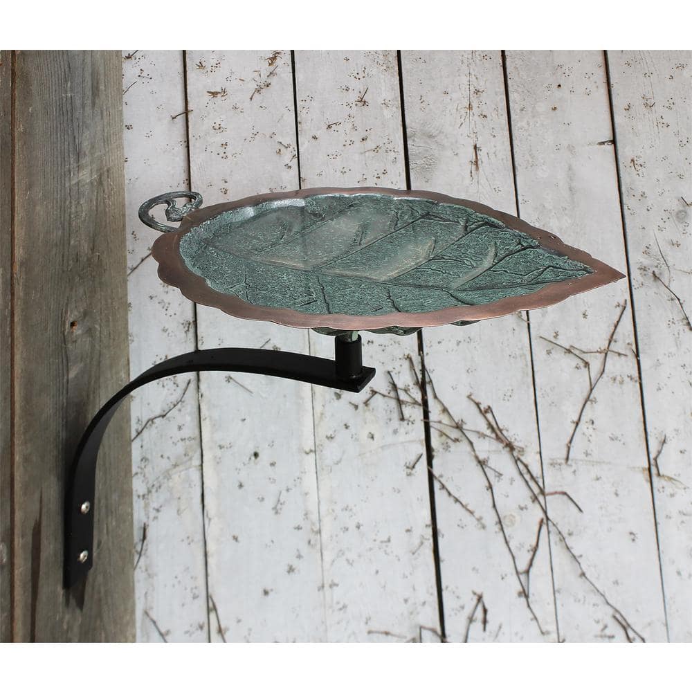 Achla Designs 15 in. L Antique Brass Plated Aspen Leaf Birdbath with Wall Mount Bracket BB-04-WM