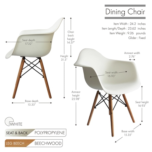 Porthos Home Eban Modern Dining Chairs， Polypropylene (PP) and Beech Wood， Set Of 2