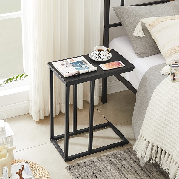 Modern Snack Table C-shaped Side End Table Set of 2，Brown/Black/Grey Sofa Table