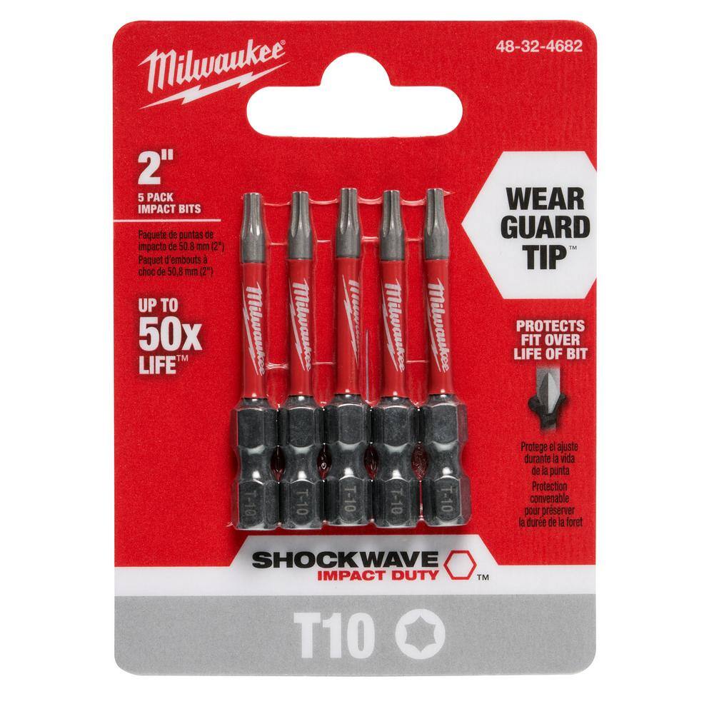 MW SHOCKWAVE Impact Duty 2 in. T10 Torx Alloy Steel Screw Driver Bit (5-Pack) 48-32-4682