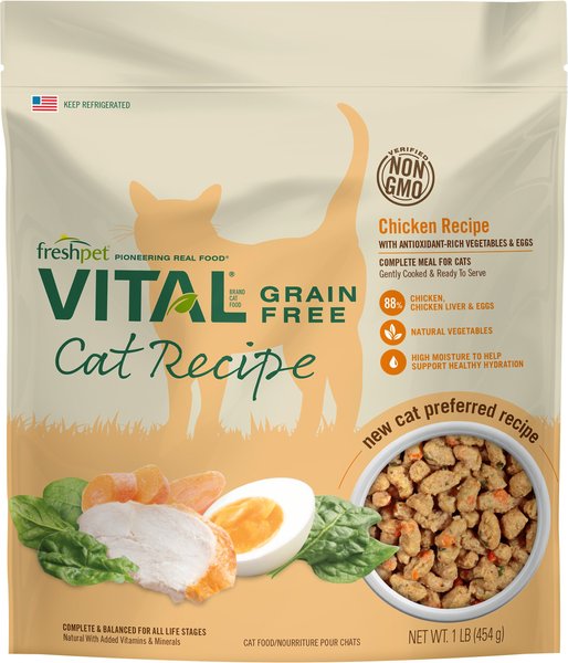 Freshpet Vital Chicken Recipe Grain-Free Fresh Cat Food， 1-lb bag， case of 6