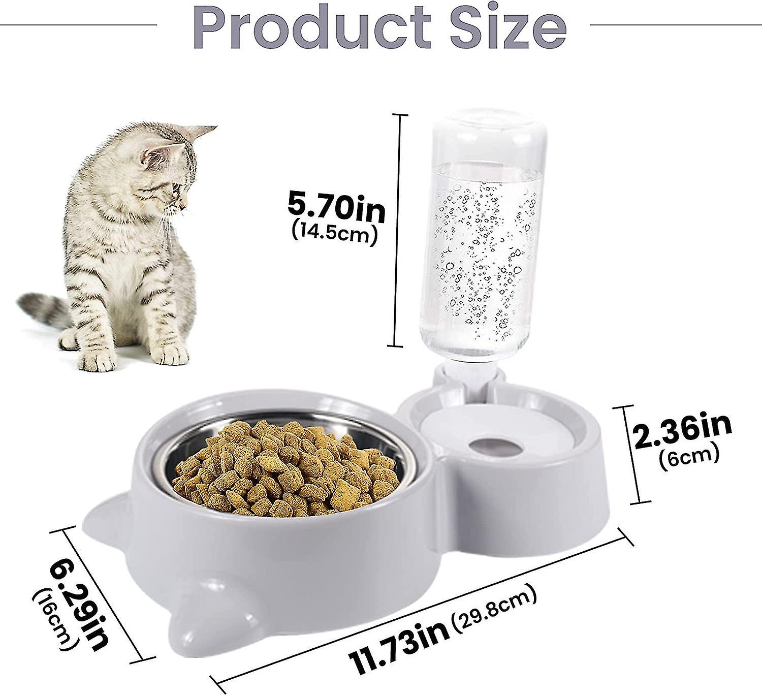 Double Cat Bowl， Double Bowl Pet Feeder For Cats And Small Dogs， Gray 2 In 1 Cat Bowls