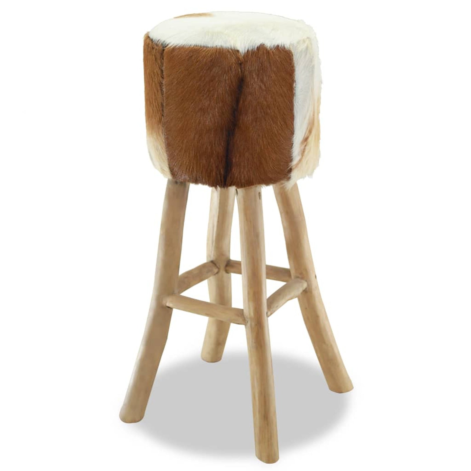 Lixada Bar Stool Real Leather and Solid Teak Wood