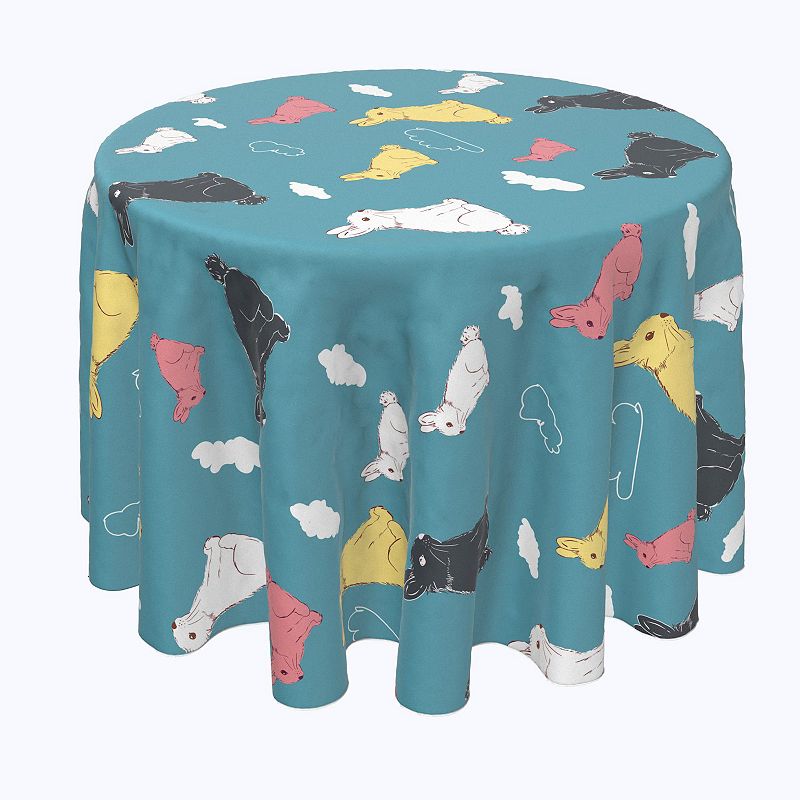 Round Tablecloth， 100% Polyester， 70 Round， Bunny in the Clouds