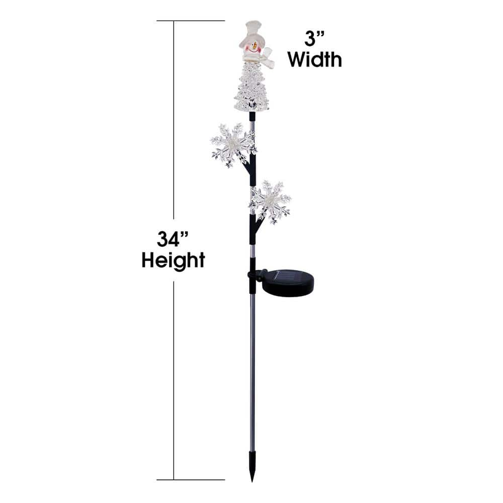 Alpine Corporation 33 in. Tall Snowman and Snowflakes Christmas Stake Holiday Decor SOT882SLR-HH