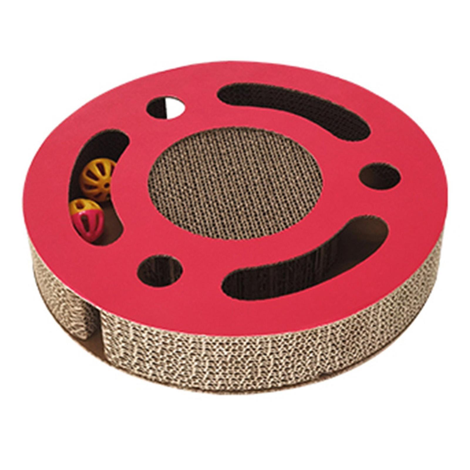 Cat Scratcher Pad Toy 3 in 1 Interactive Thickened Round Corrugated Kitten Scratching Toy with Bell Ball Red