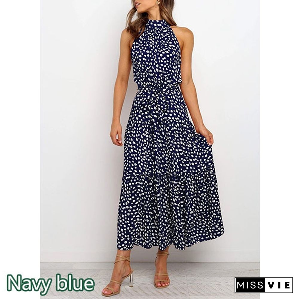 Women Polka Dot Print Dress New Summer Womens Dresses Boho Maxi Long Evening Party Dress Beach Dress Sundress