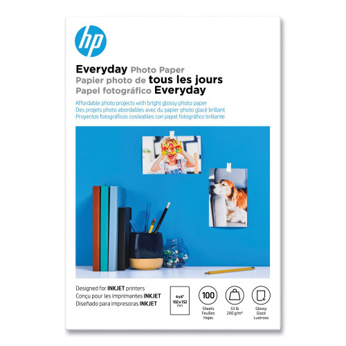 HP Everyday Glossy Photo Paper， 8 mil， 4 x 6， Glossy White， 100/Pack (CR759A)