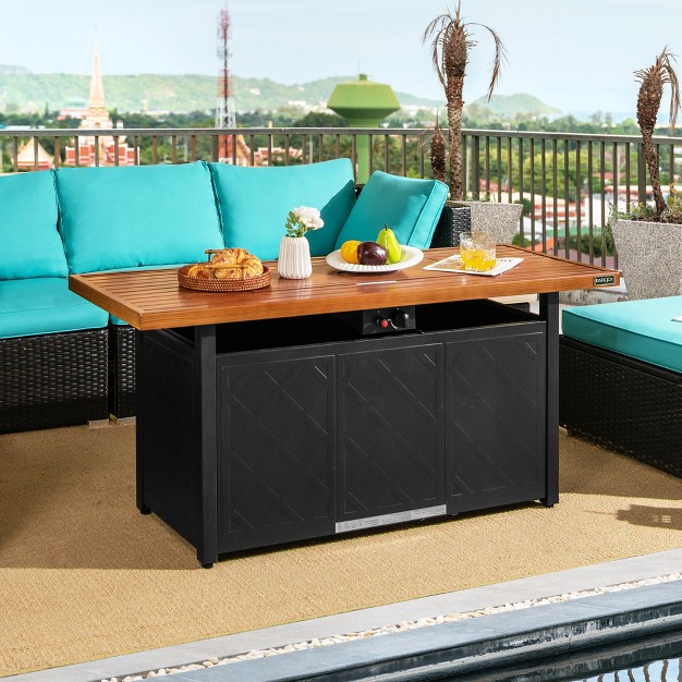 Costway 57 x27 x27 Rectangular Propane Gas Fire Pit 50 000 Btu Heater Outdoor Table Brown