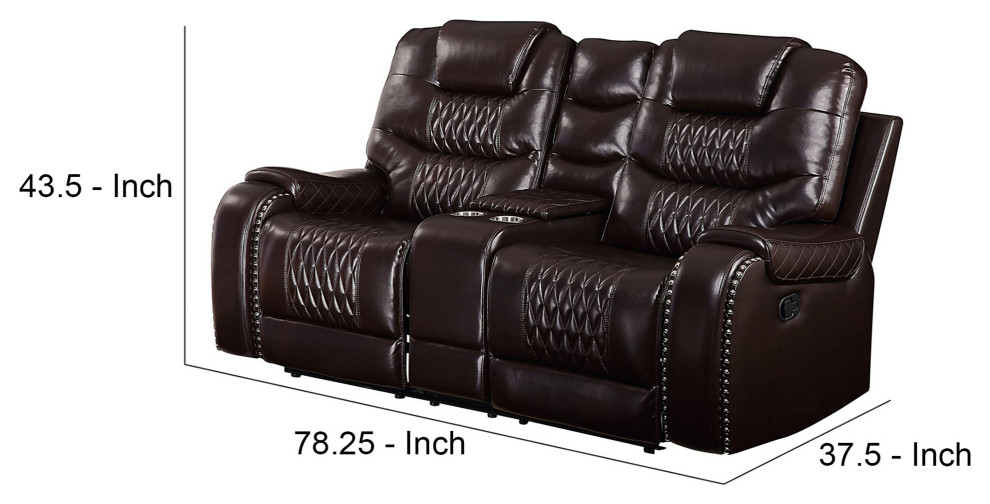 Benzara BM251081 Motion Loveseat With Leather Upholstery/Diamond Tufts  Brown   Contemporary   Loveseats   by Uber Bazaar  Houzz