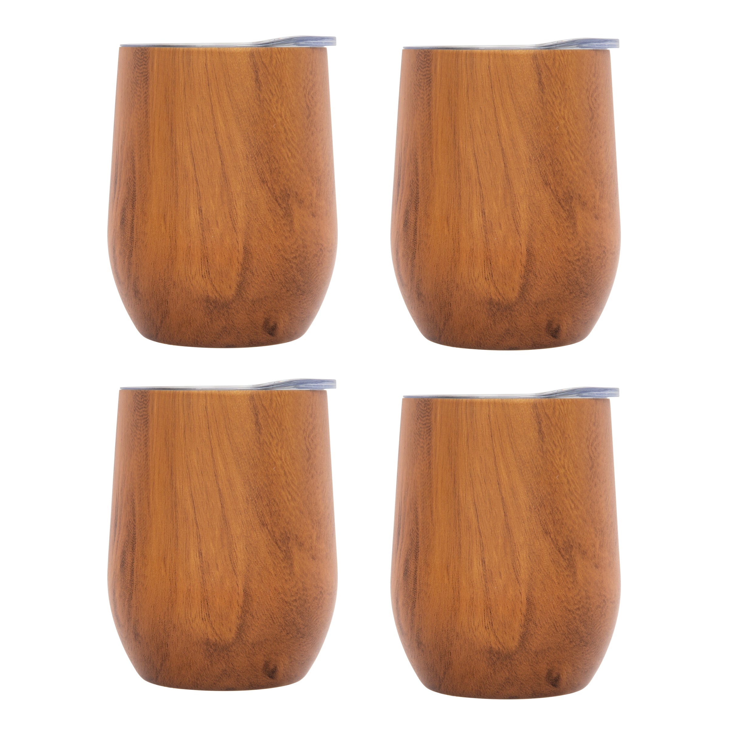 12 Oz Insulated Woodgrain Wine Tumblers, Set Of 4