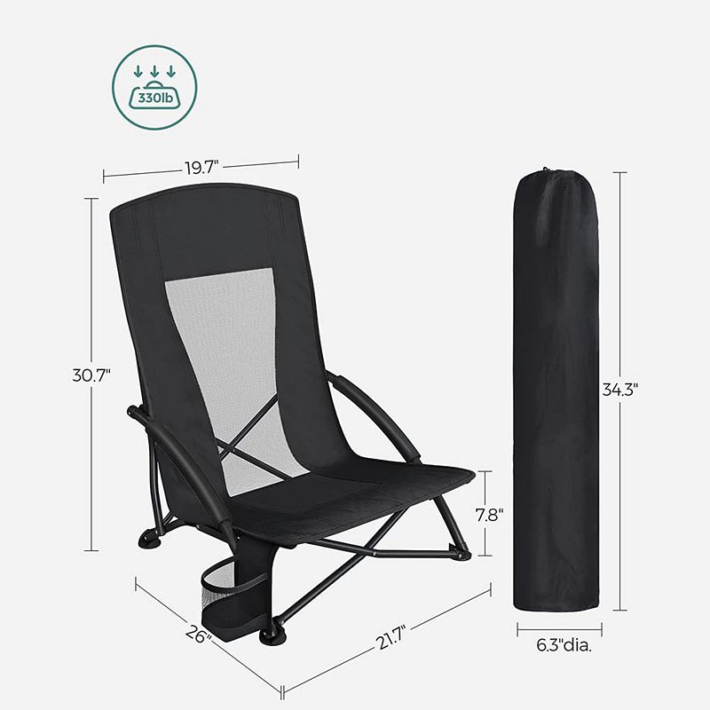 Portable Beach Chair， With High Backrest， Cup Holder， Foldable， Lightweight