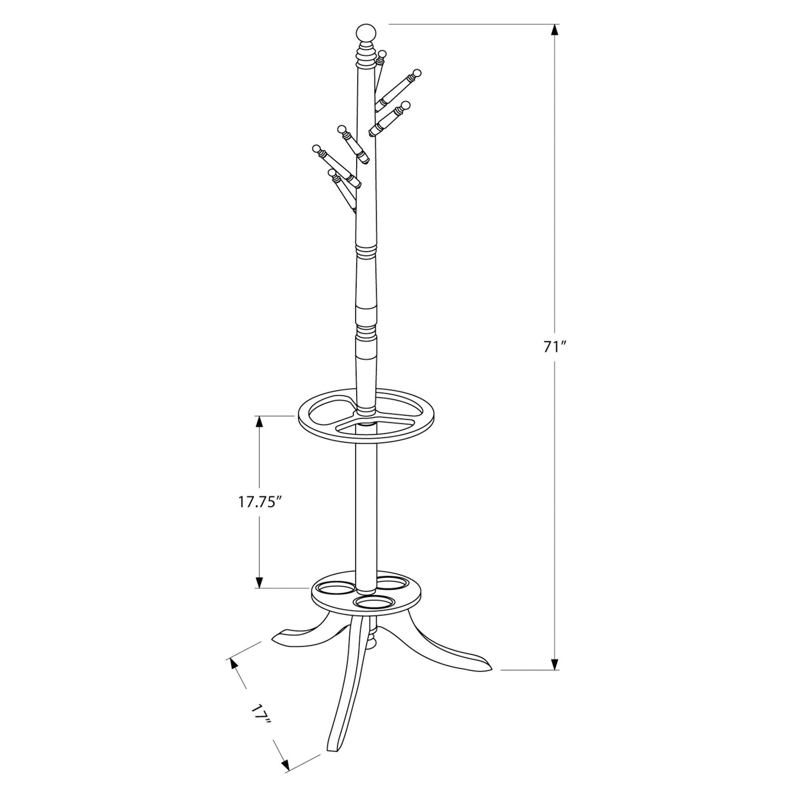 Coat Rack， Hall Tree， Free Standing， 6 Hooks， Entryway， 71