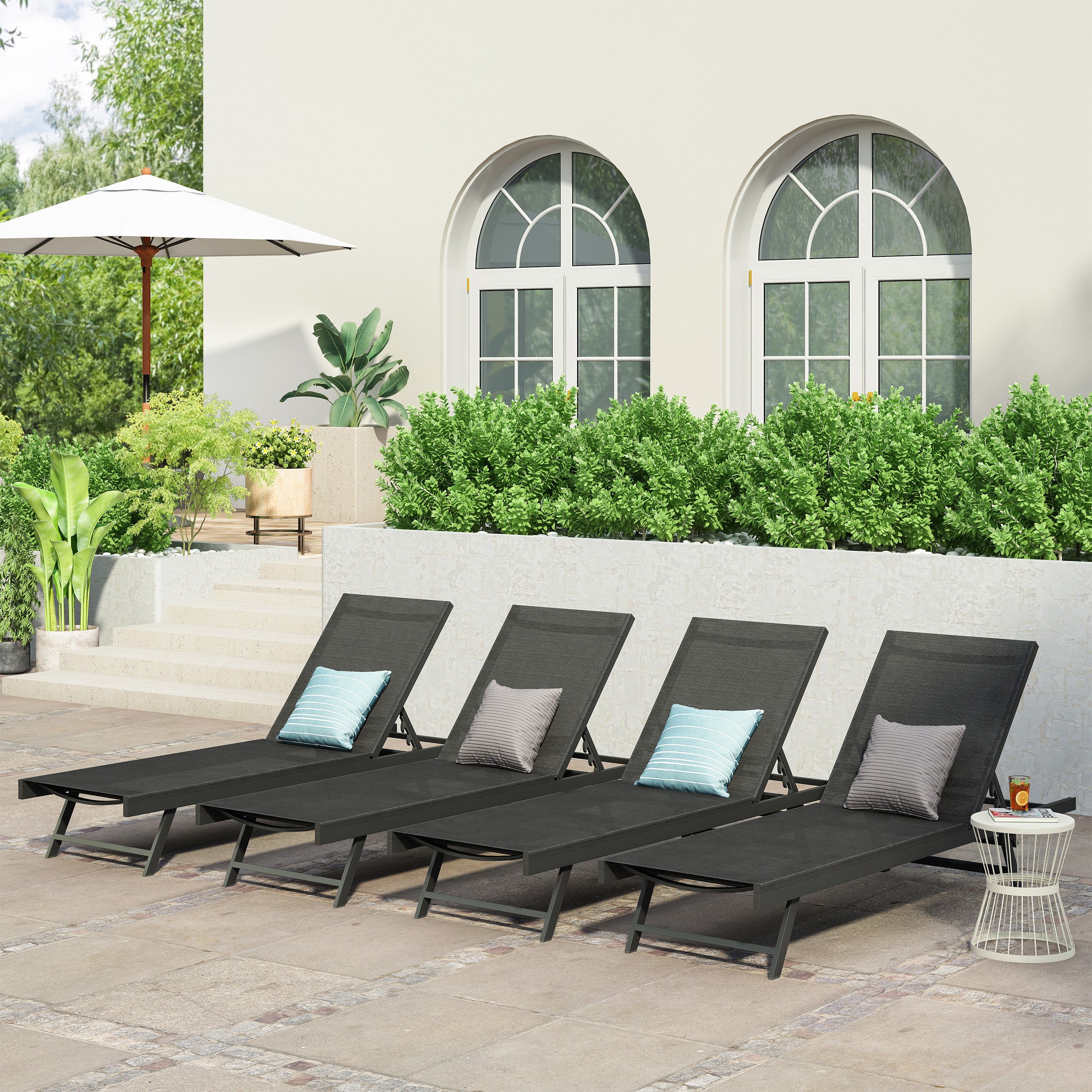 Simon Outdoor Aluminum Chaise Lounge with Mesh Seating (Set of 4)