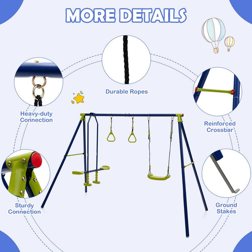 Gymax 440 lbs. Swing Set 3-in-1 Kids Swing Stand with Swing Gym Rings Glider for Backyard GYM10811