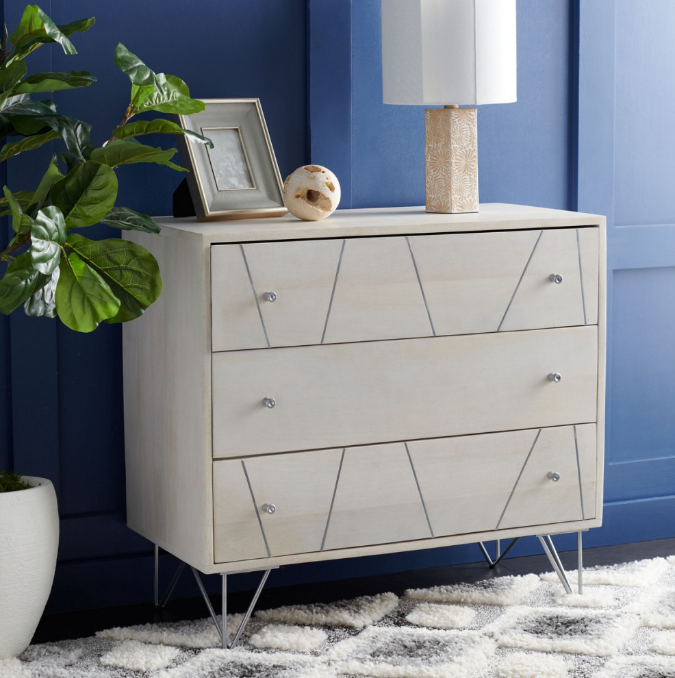 Carter 3 Drawer Chest Whitewash/Silver   Midcentury   Accent Chests And Cabinets   by V.S.D Furniture  Houzz