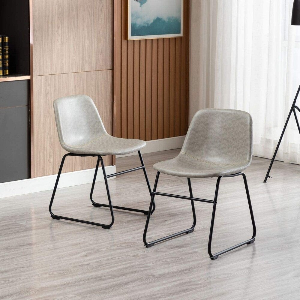 Modern Faux Leather Dining Chairs with Metal Frame (Set of 2)   24'' H x 14.5'' W x 20.8'' D