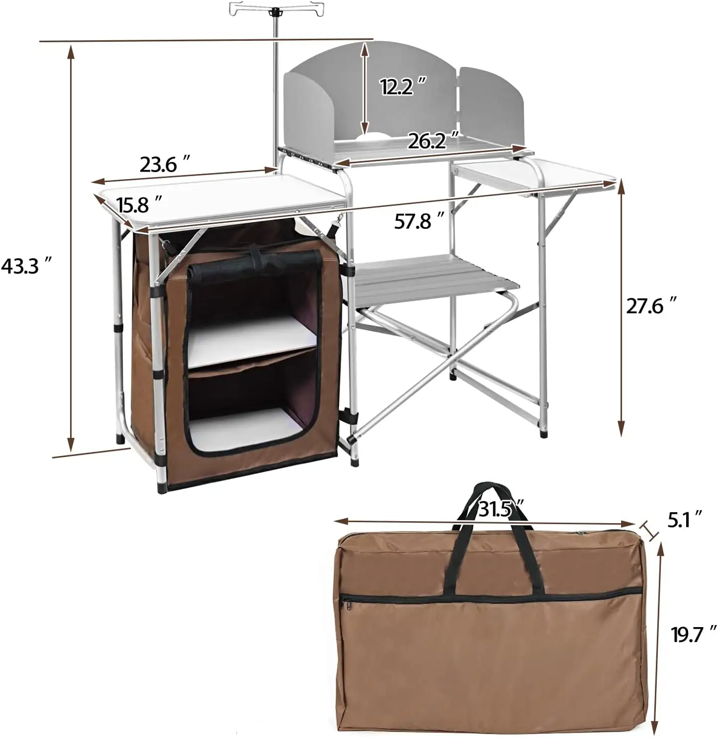 Folding Cooking Table Outdoor Portable Cook Station Aluminum Camping Kitchen with Storage Organizer