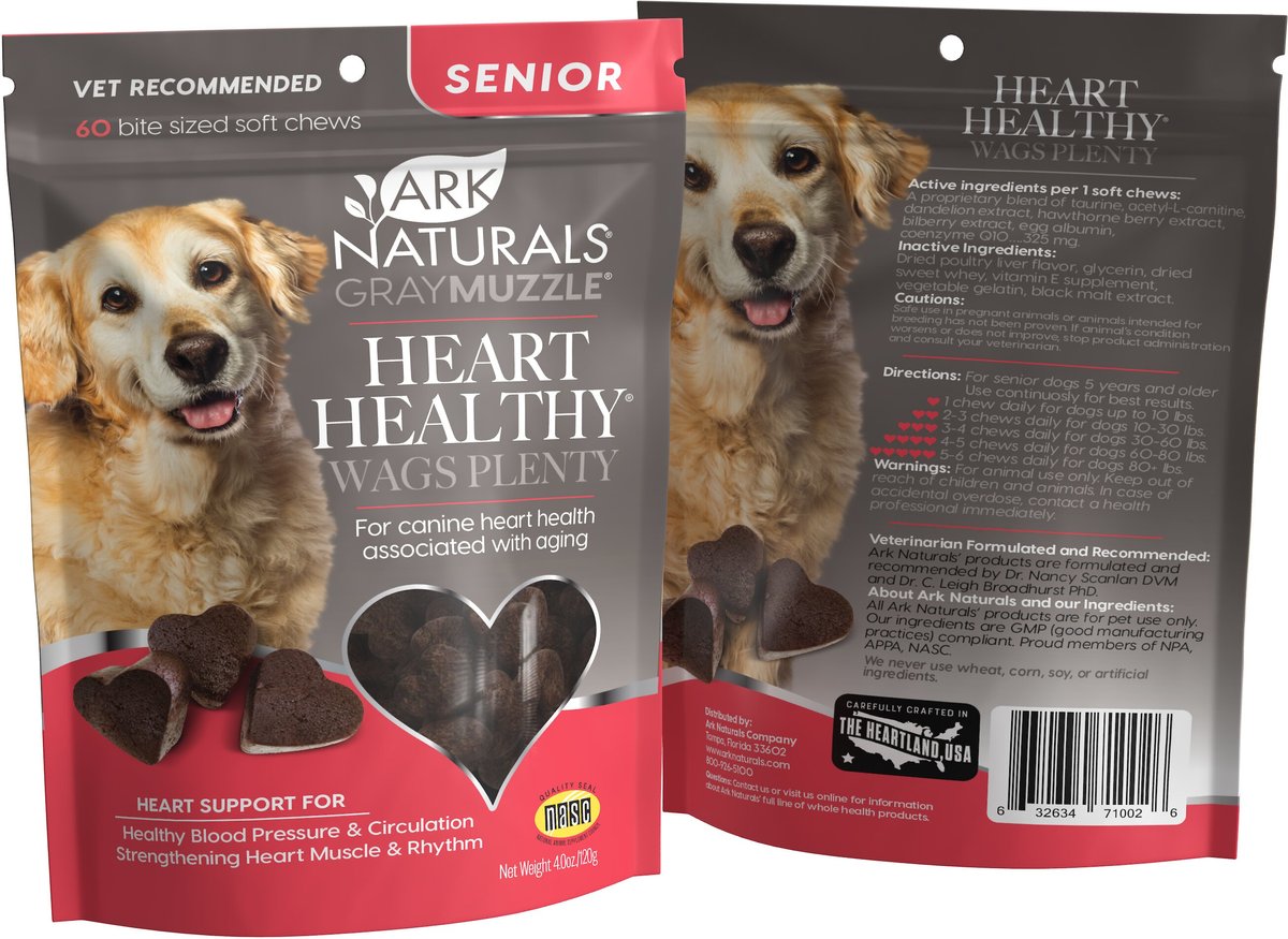 Ark Naturals Gray Muzzle Heart Healthy Chicken Flavored Soft Chew Heart Supplement for Senior Dogs