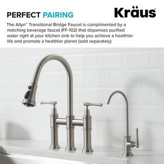 KRAUS Allyn Double Handle Transitional Bridge Kitchen Faucet with Pull-Down Sprayhead in Spot Free Stainless Steel KPF-3121SFS