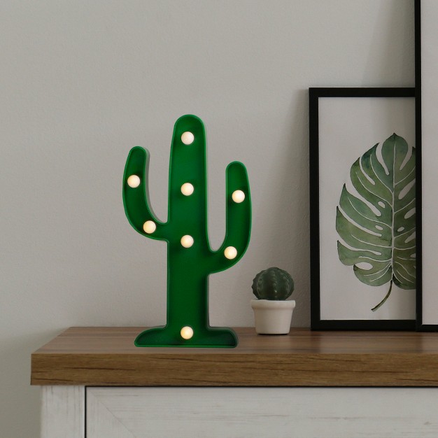 Battery Operated Led Lighted Cactus Marquee Sign Green