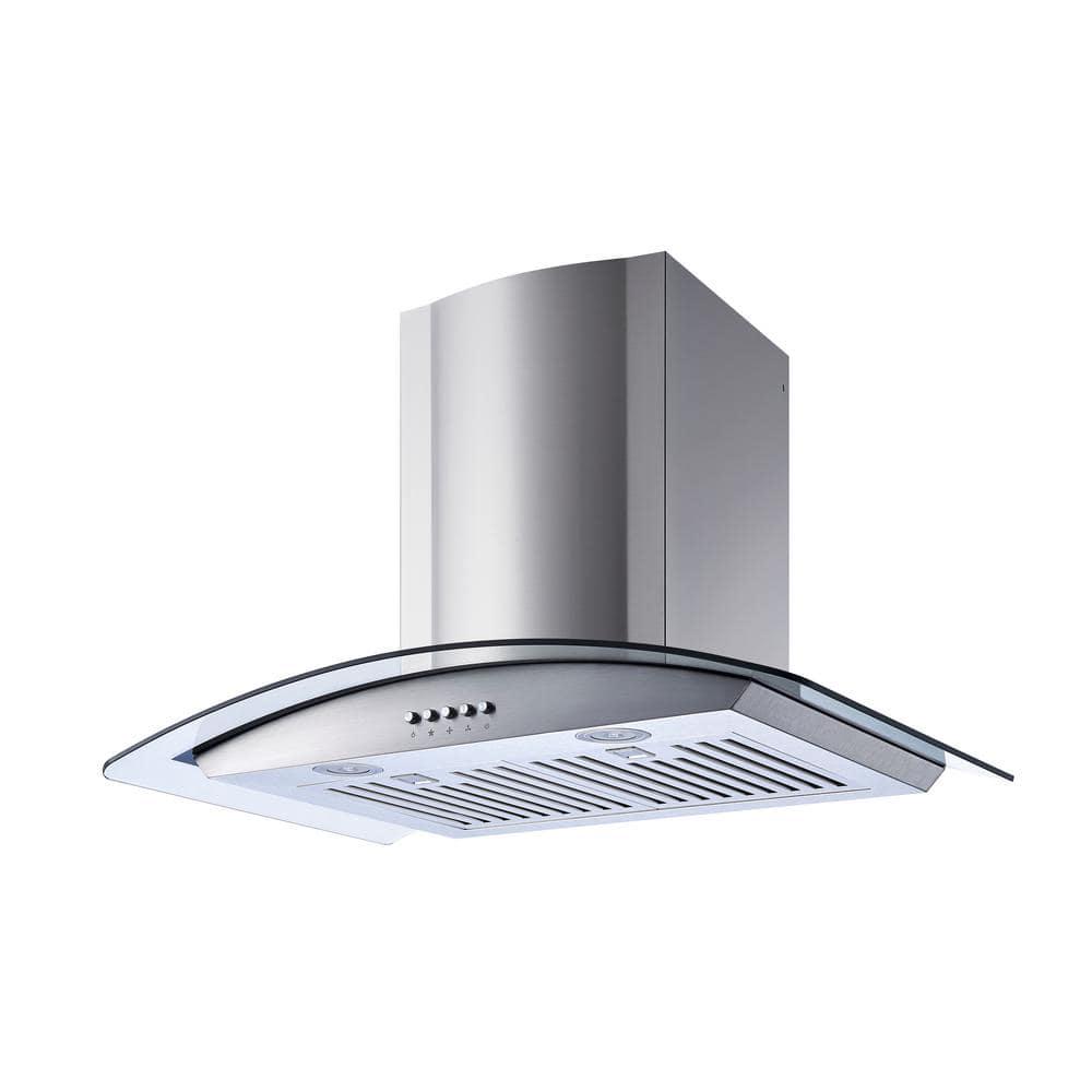 Winflo 30 in Convertible Wall Mount Range Hood in Stainless SteelGlass with Baffle Filters