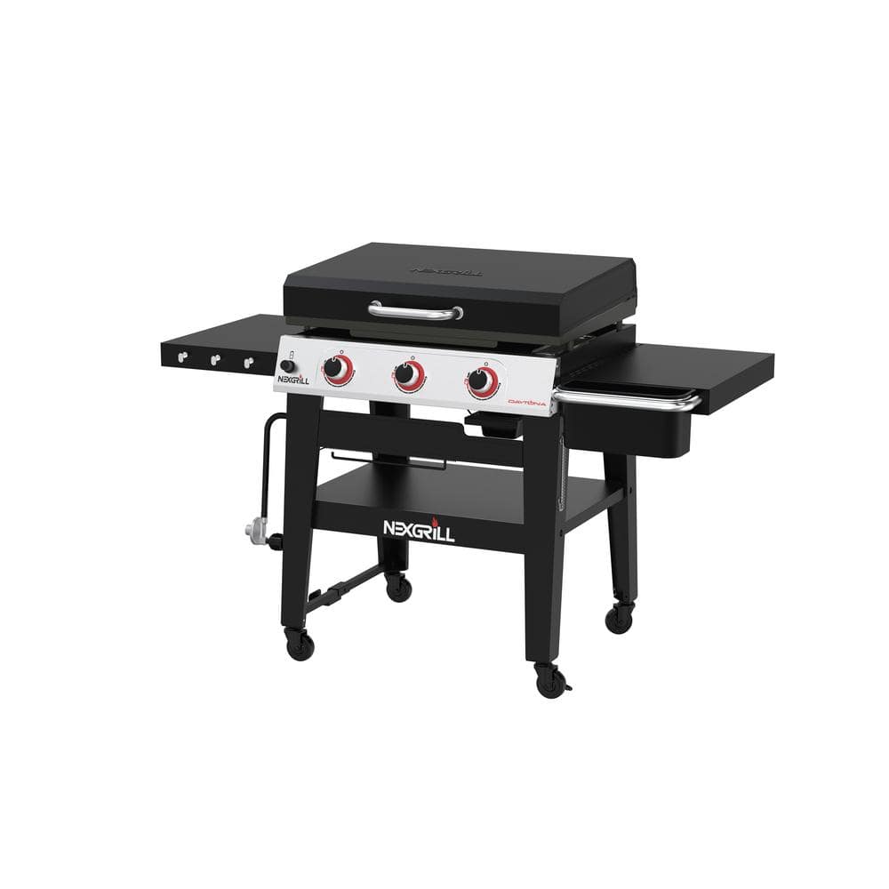 Nexgrill Daytona 3-Burner 30 in. Propane Gas Griddle in Black with Lid 720-1057