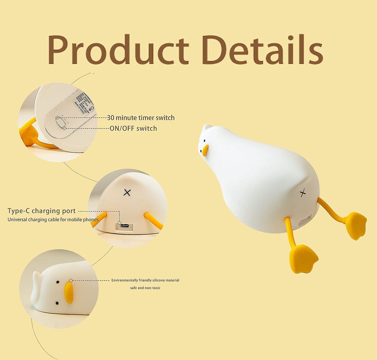 Led Lying Flat Duck Night Light，cute Lamps Silicone Squishy Light Up Duck，rechargeable Bedside Touch Lamp For Breastfeeding Toddler Baby Kids Decor