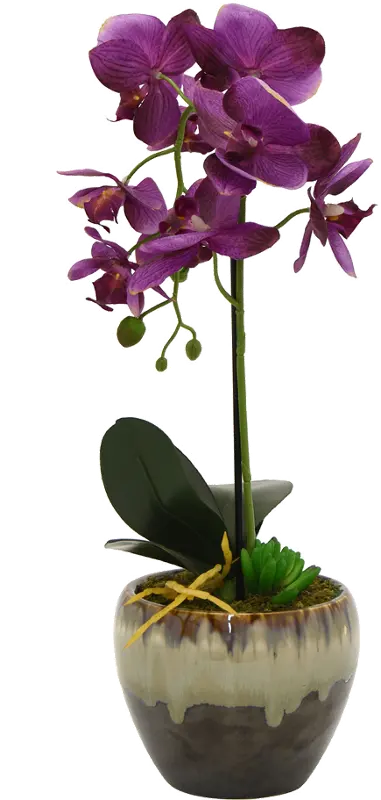 Purple Faux Orchid Arrangement in Flower Pot