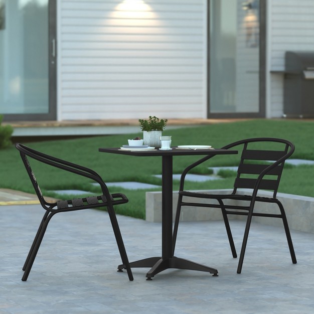 Emma And Oliver 27 5 x27 x27 Square Aluminum Indoor outdoor Table Set With 2 Slat Back Chairs