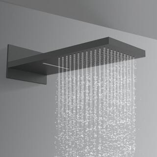 GIVING TREE 3-Spray Patterns with 22 in. Waterfall Shower Head Wall Mount Dual Shower Heads Hand Shower in Matte Black XLHDDTSH0023